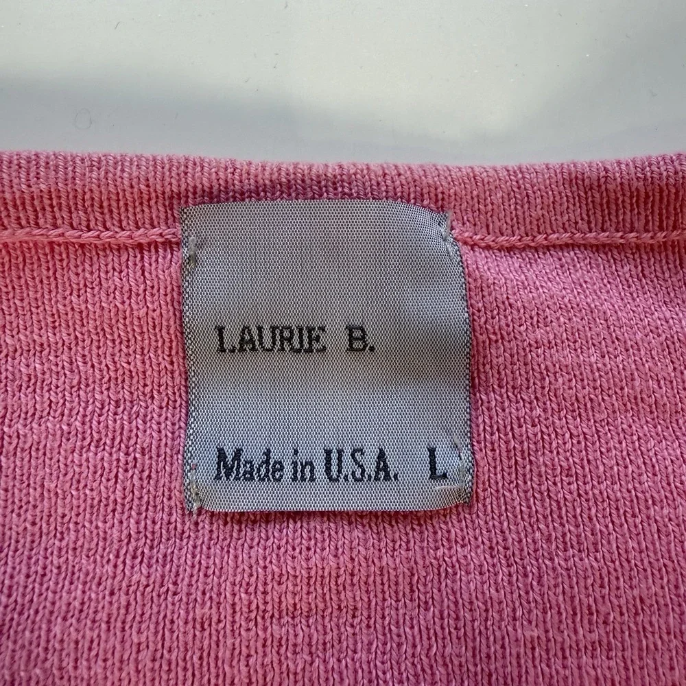 Laurie B. Button Front Cardigan Womens‎ Large *Fits Small Pink Metallic Trim USA